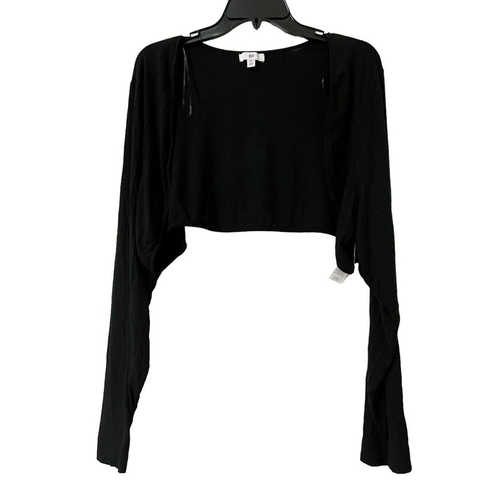 BP Nordstrom NWT Ribbed Long Slv Shrug Cropped Jacket Bolero Black Sz 4X Stretch - Picture 2 of 6